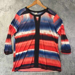 Cocomo Women's L Vibrant Multicolored Artsy‎ Roll Tab Sleeve Modest Vintage Top